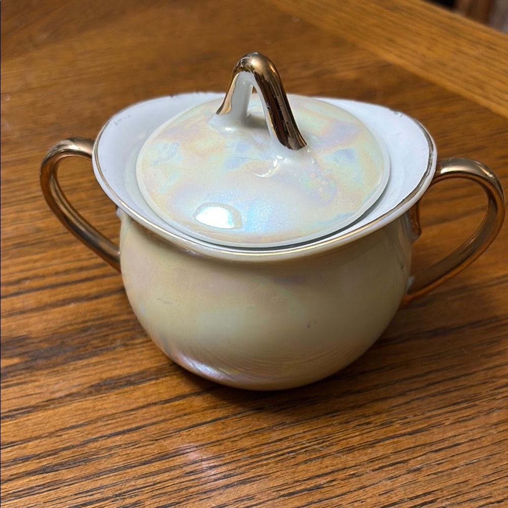 Vintage Napco Japan Iridescent Sugar Bowl with Gold Handles